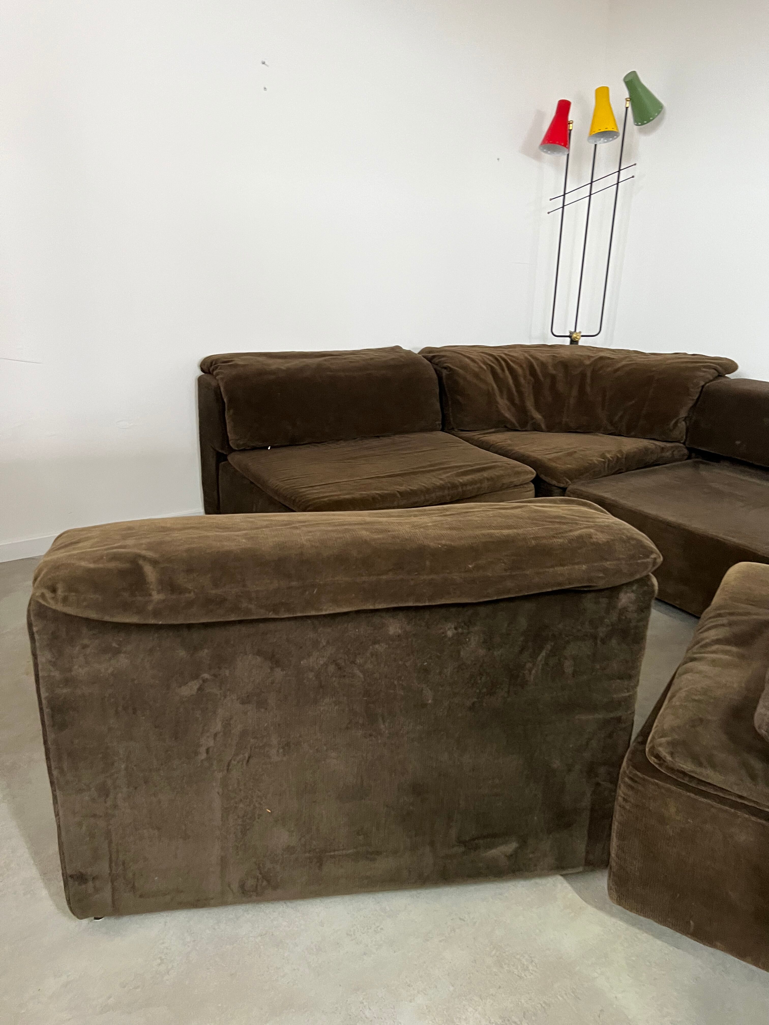 Old vintage modular sofa 6 elements of the 70s velvet / design