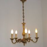 French Vintage Mid-Century Bronze 5-Light Traditional Style Chandelier