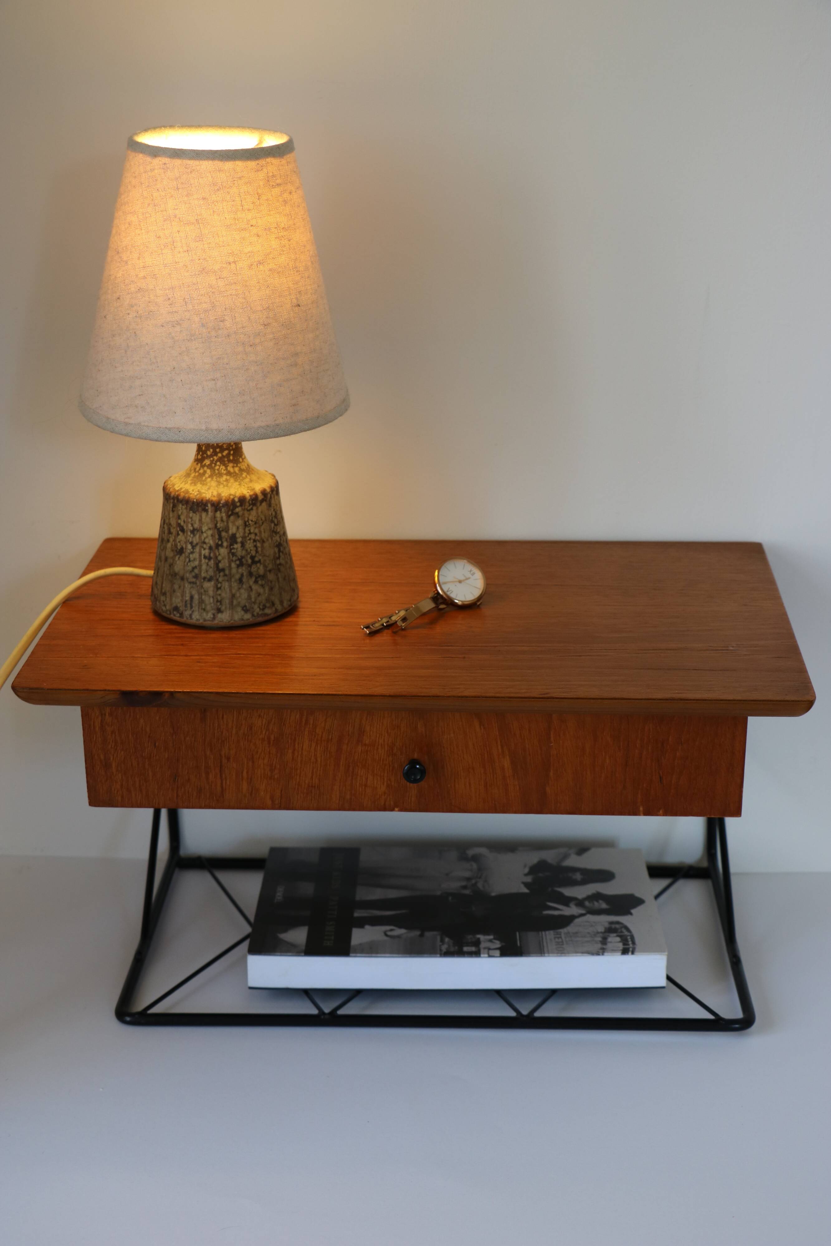Pair of "string" wall-mounted bedside tables, Scandinavian, 1960.