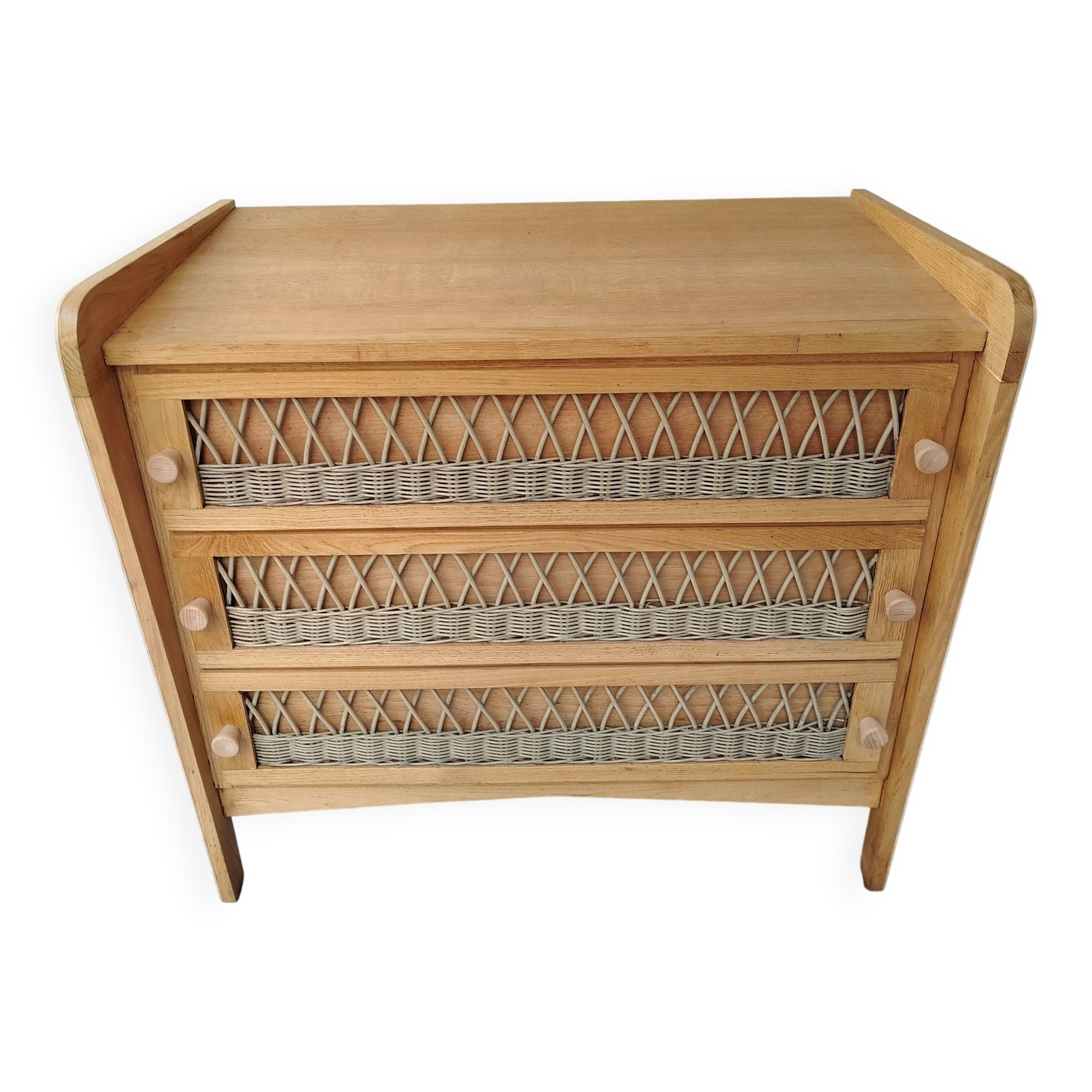 Authentic vintage rattan chest of drawers