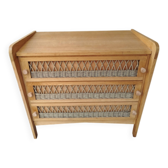 Commode rotin vintage authentique