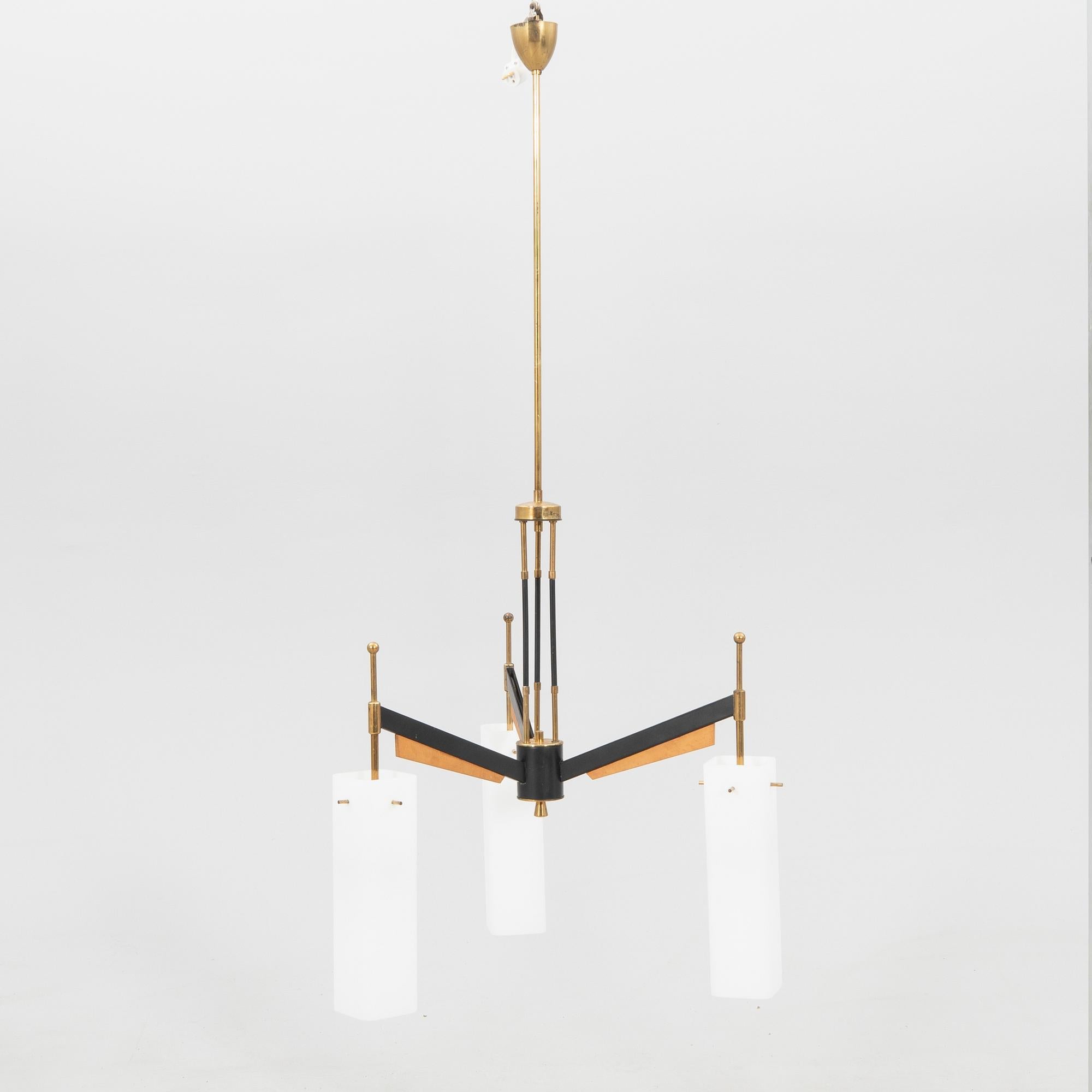Stilnovo chandelier with 3 glass shades, Italy 1960