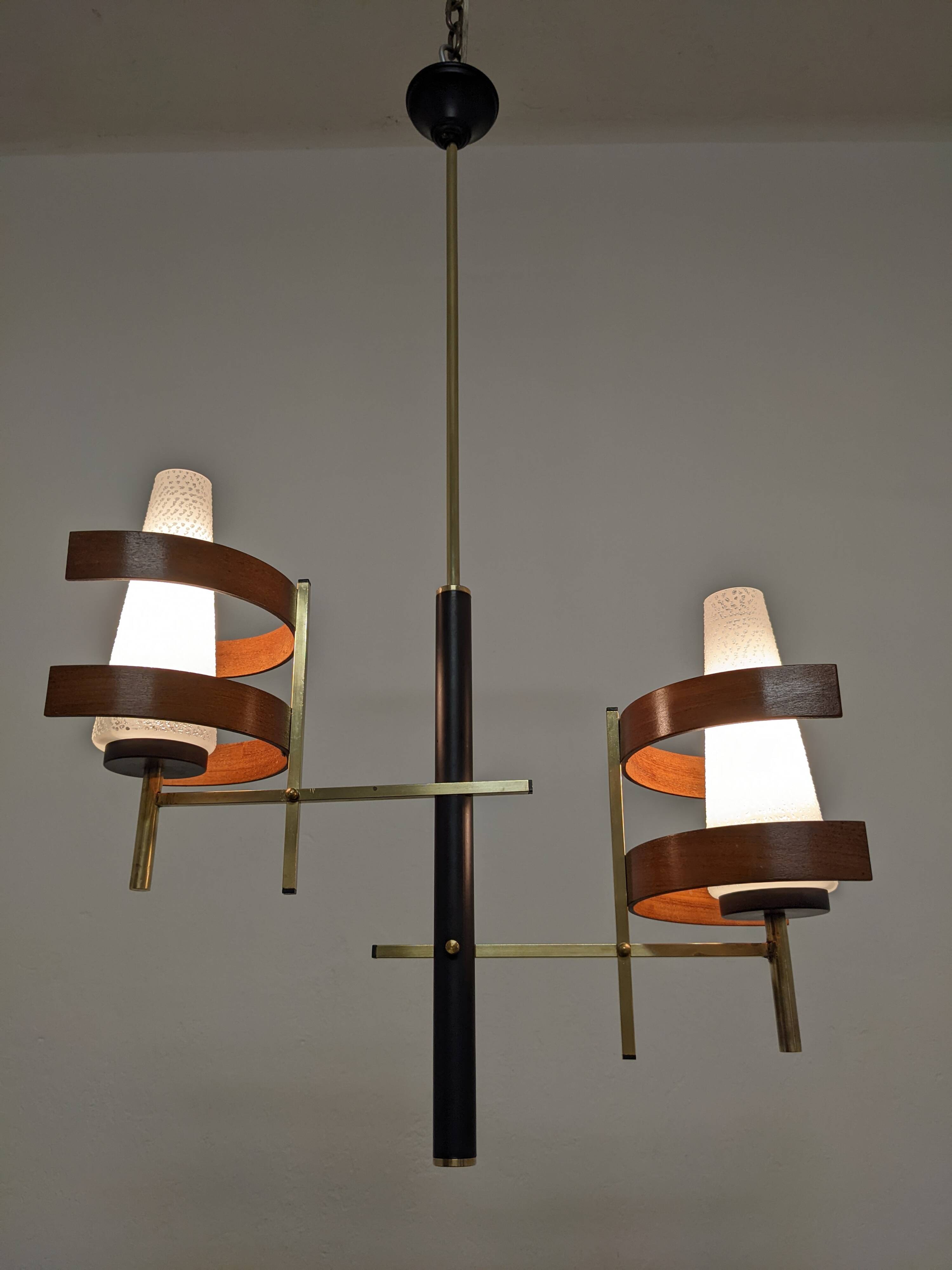 Scandinavian teak and brass chandelier from the 50s/60s