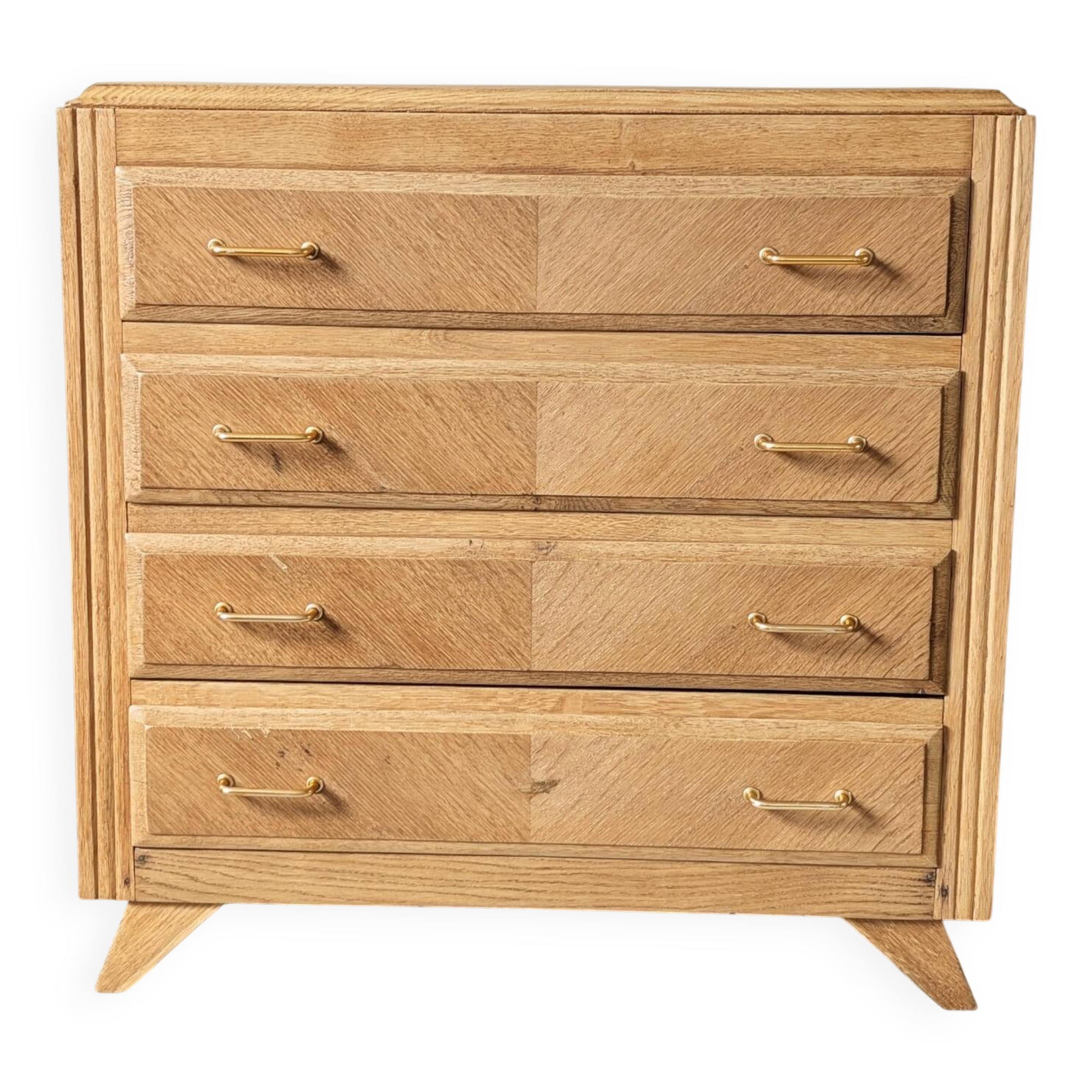 Commode vintage rénovée, chêne blond, pieds compas, années 50 60
