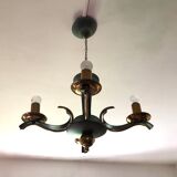 Lustre moderniste vert céladon et laiton massif