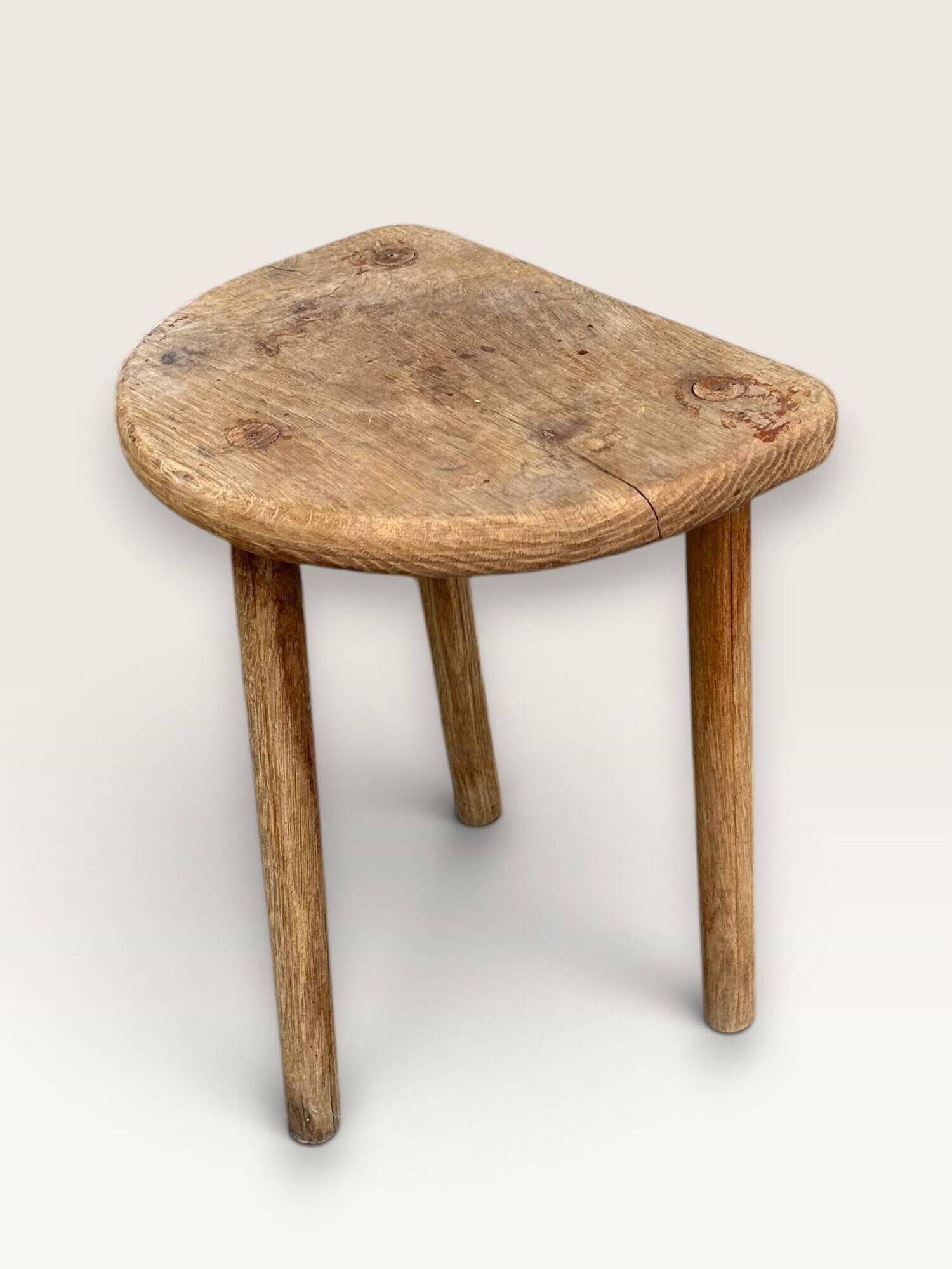 Tripod half-moon stool in solid oak, 1950