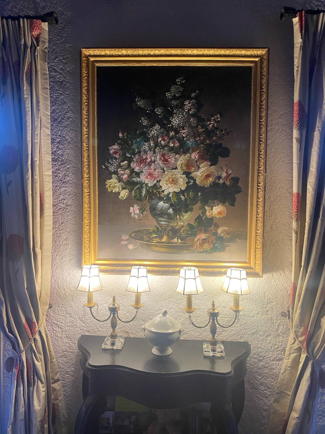 Set of 2 crystal lamps with mother-of-pearl shades