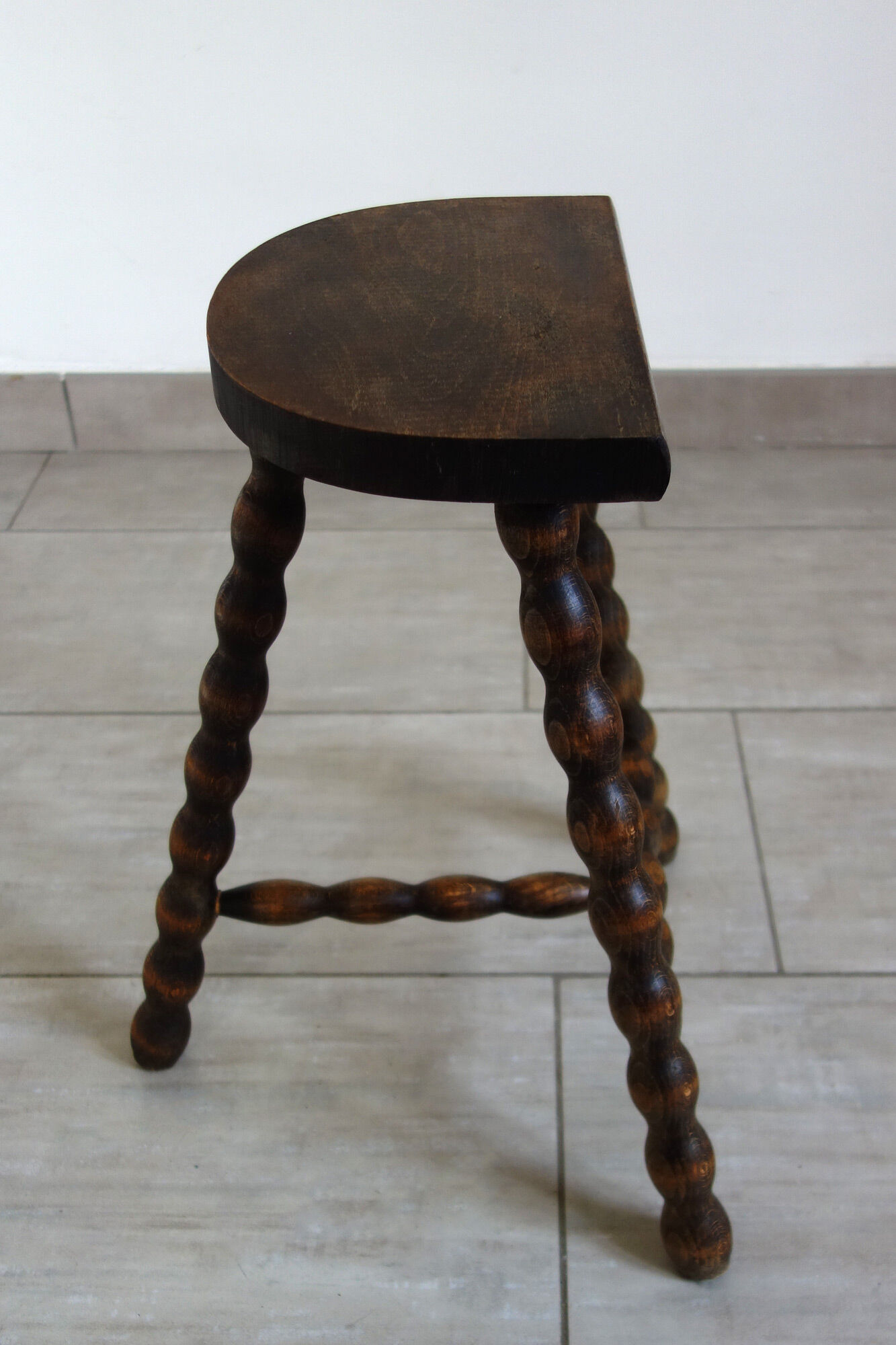 Wooden tripod stool half moon turned 60s