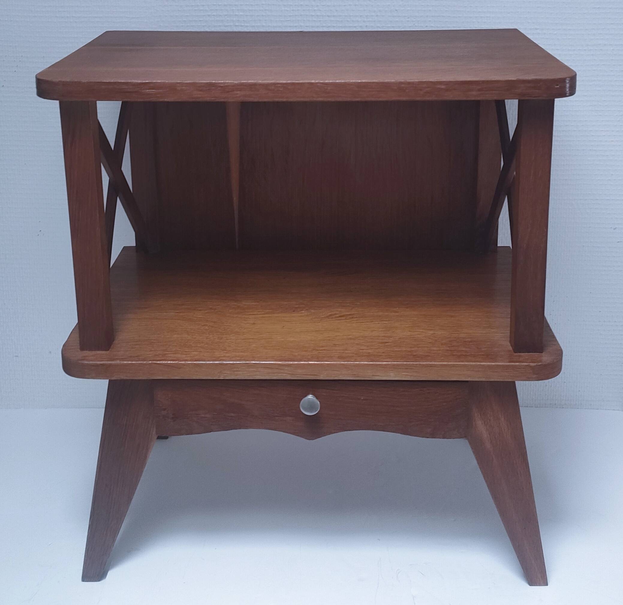 Vintage wooden crossbar bedside table