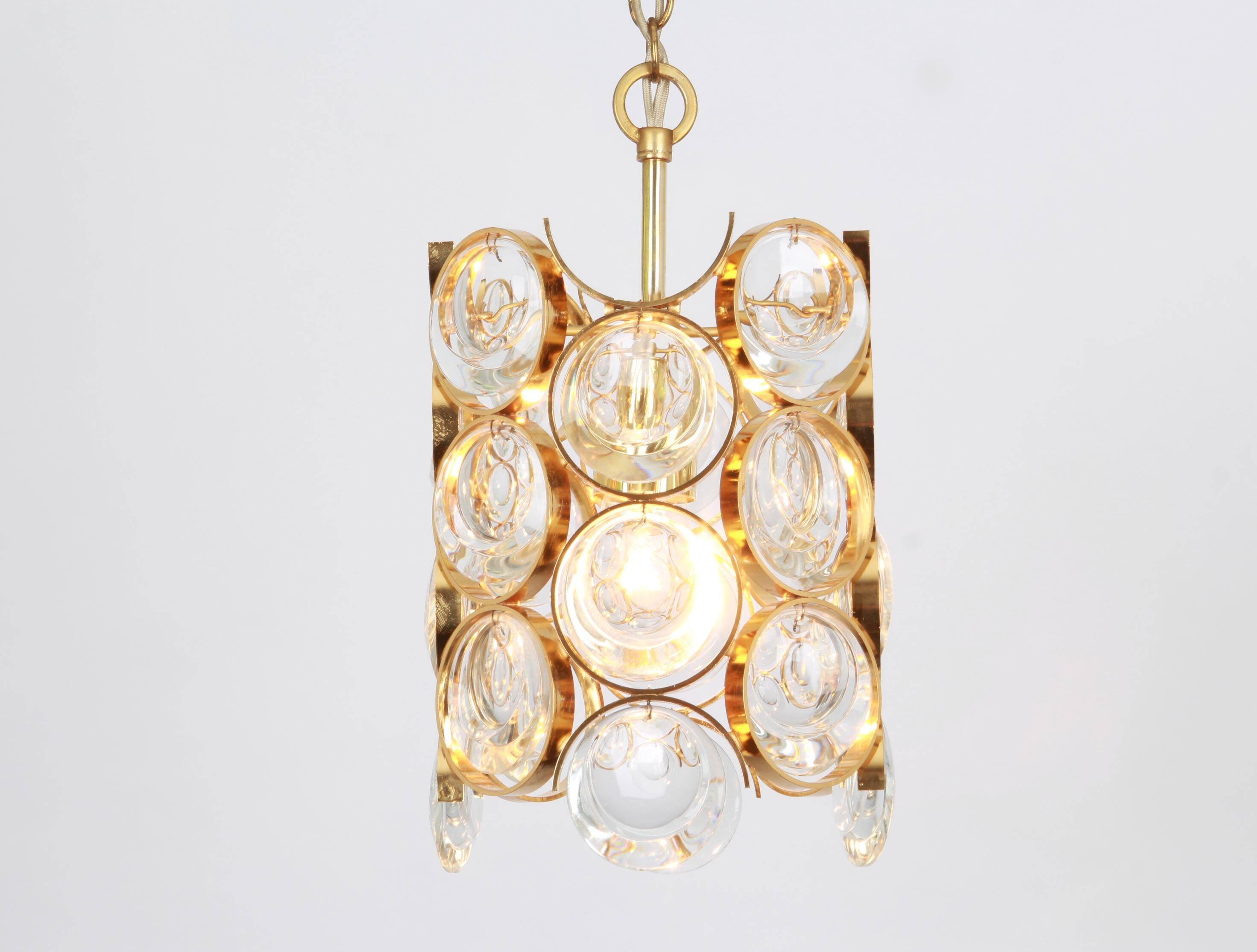 Pair of small golden brass pendants, Sciolari design for Palwa, Germany, 1970s.