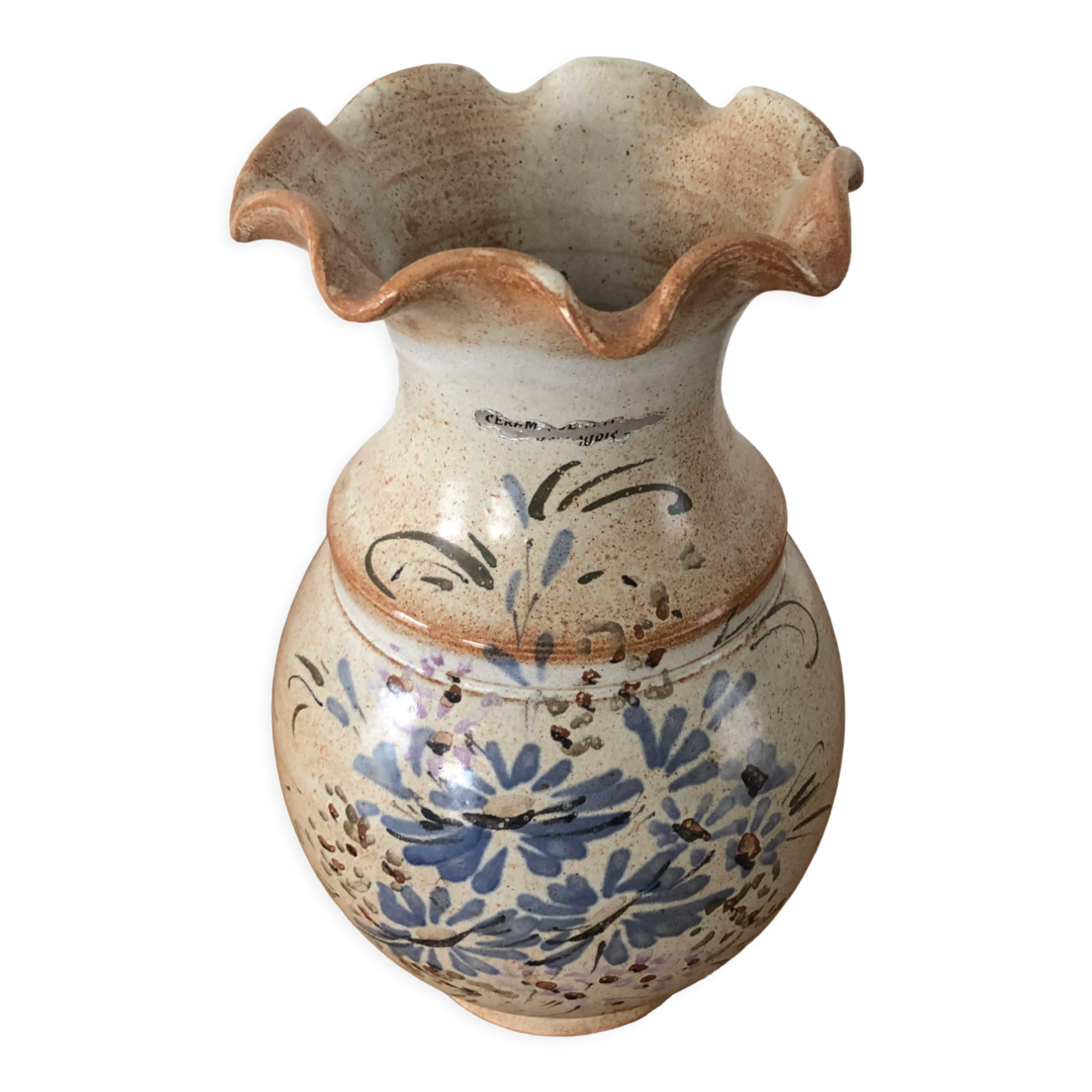 Faience vase signed Vallauris floral motifs