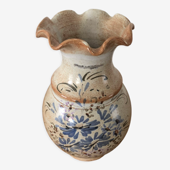 Faience vase signed Vallauris floral motifs