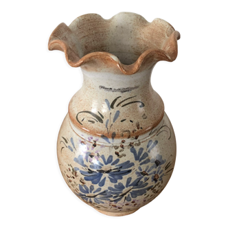 Faience vase signed Vallauris floral motifs