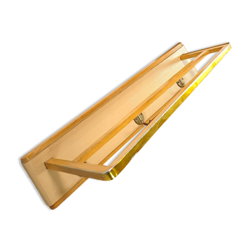 Wall coat rack with brass and leather vintage