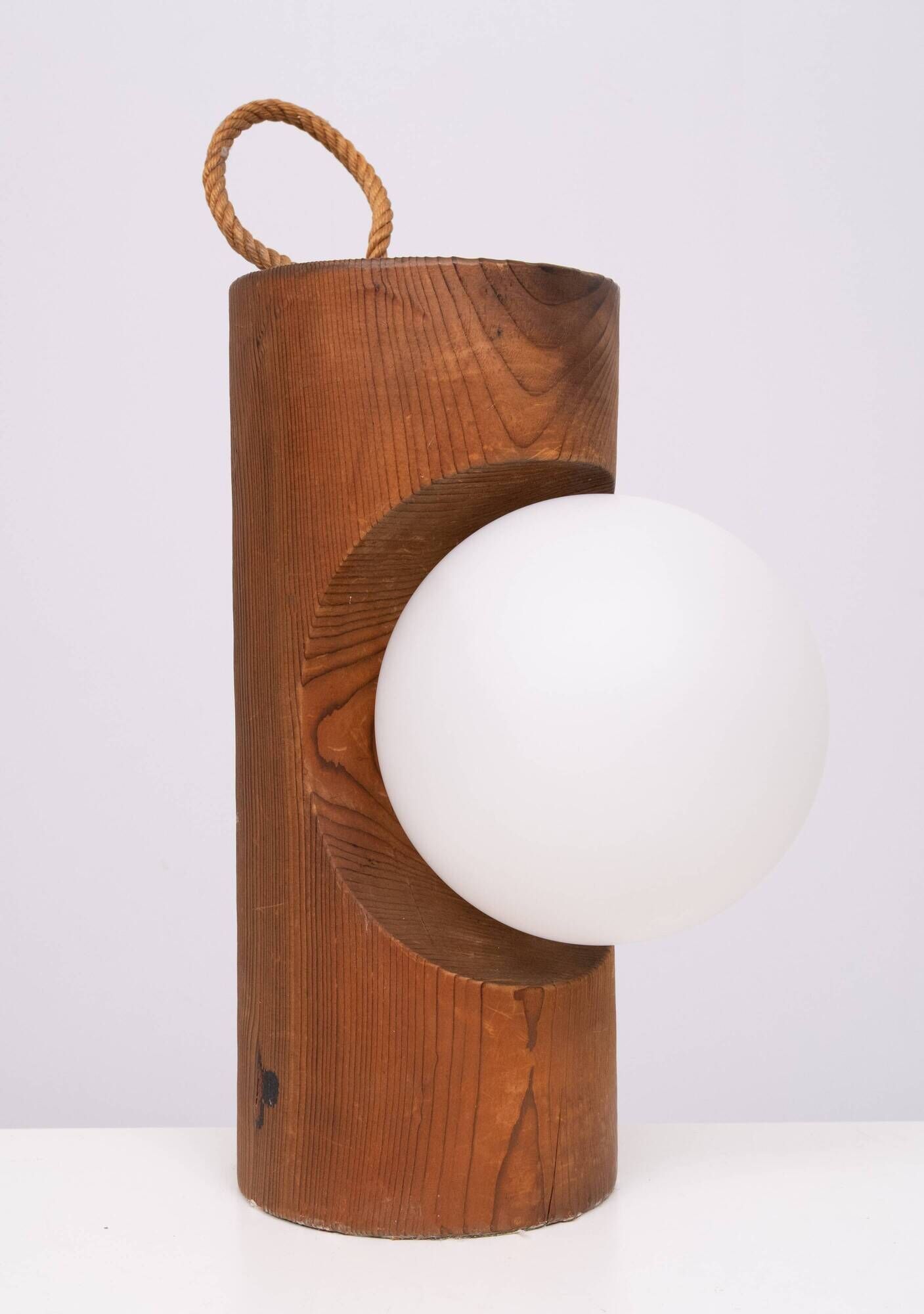 Temde Brutalist solid Pine Hang or Table lamp 1960s Swiss