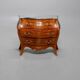 Curved Louis XV style vintage commode in marquetry - stone top - 3 drawers