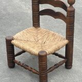 Low chair in oak and straw vintage design 60s