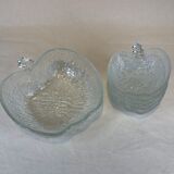 Salad bowl and cups set in molded glass, apple shape