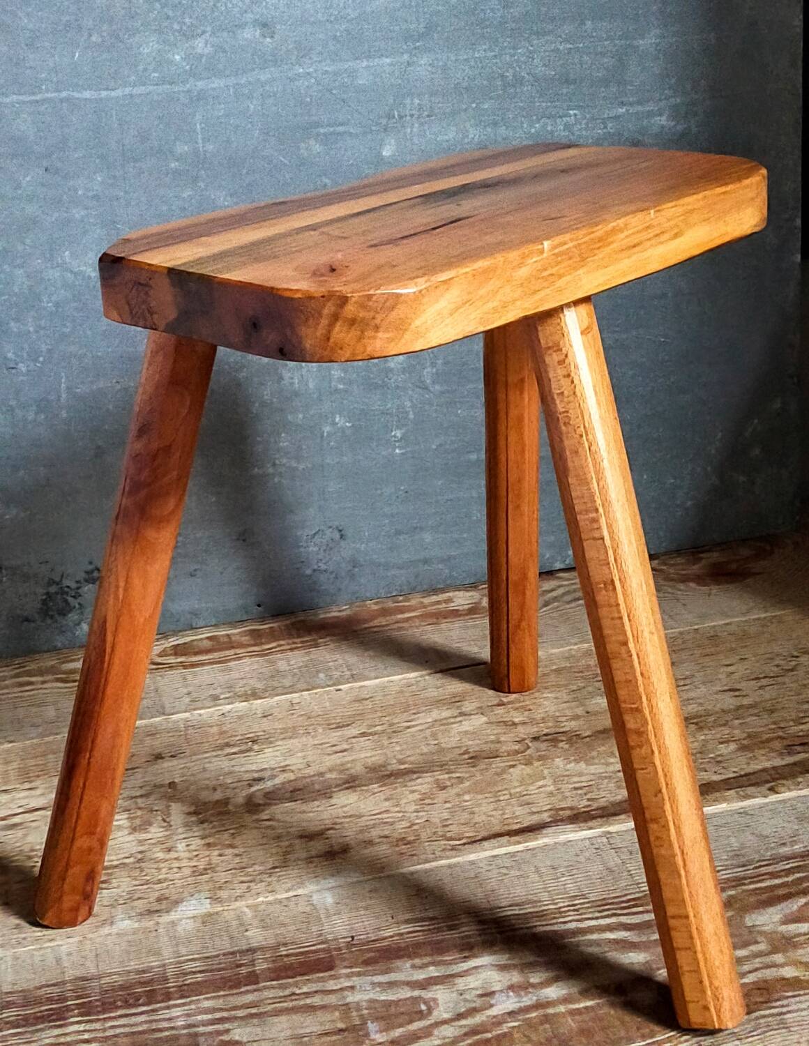 Solid wood tripod stool from the 50s