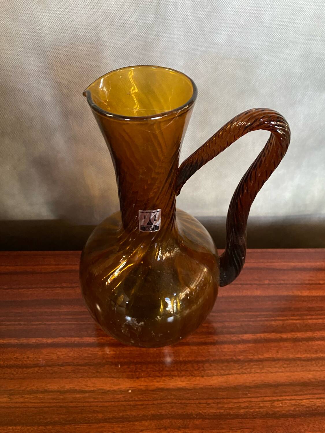 Antique Carafe CF Blown Glass Orange Amber Vintage #B842