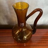 Ancienne Carafe CF Verre Soufflé Orange Ambre Vintage #B842