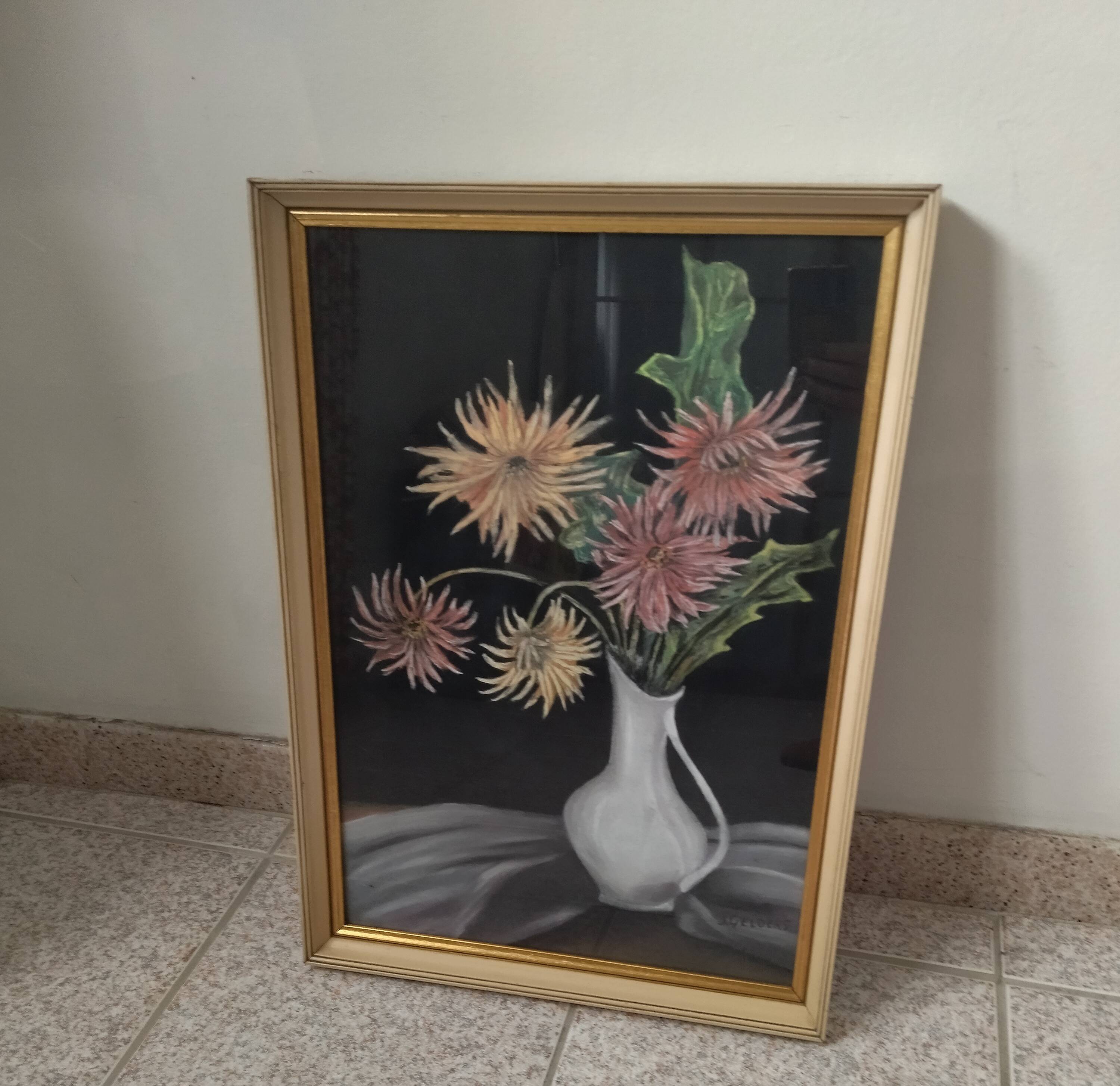 Old Tableau Pastel - Still Life Flowers - J. Gelders