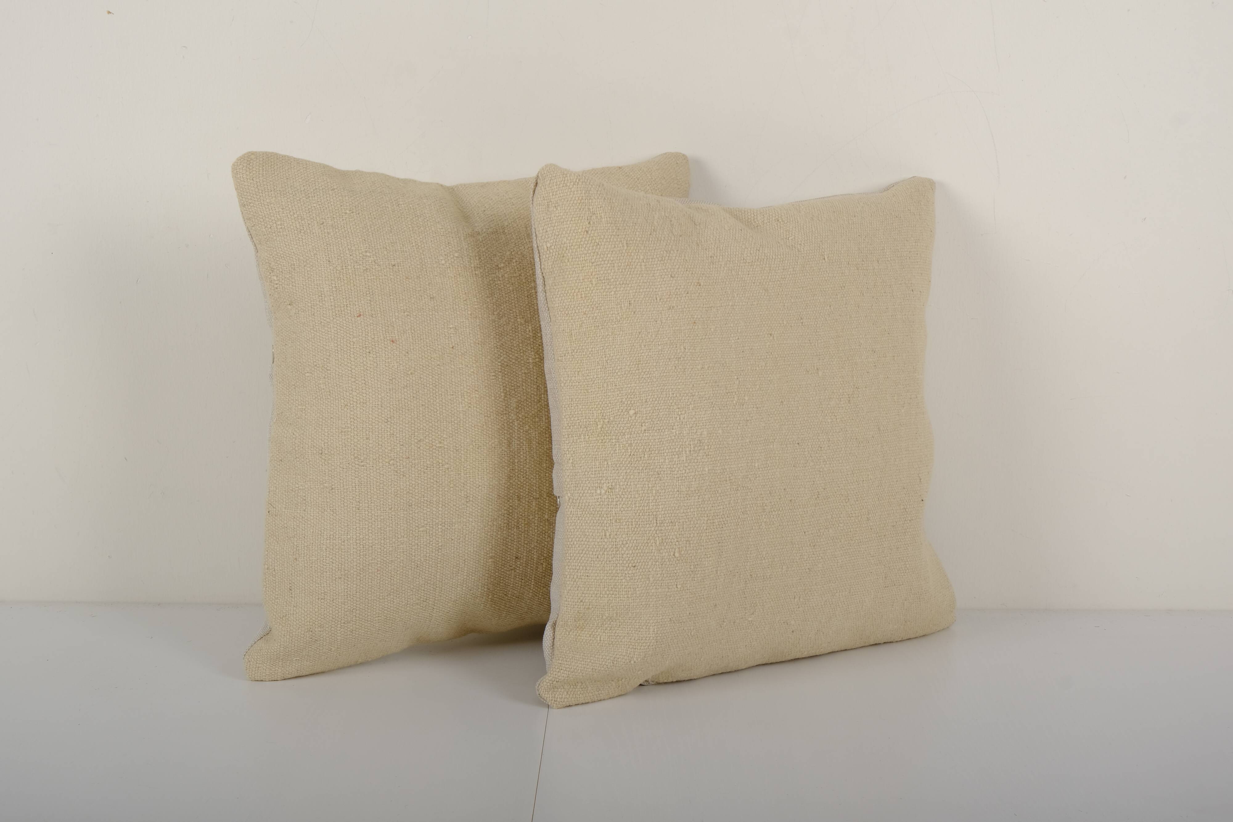 Turkish handwoven unique white hemp kilim pillow covers