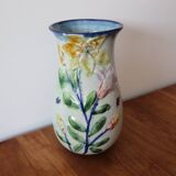 Antique vase with slip flowers signed