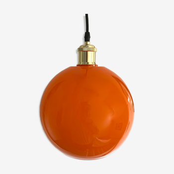 Orange opaline ball suspension of the 70s electrified to nine