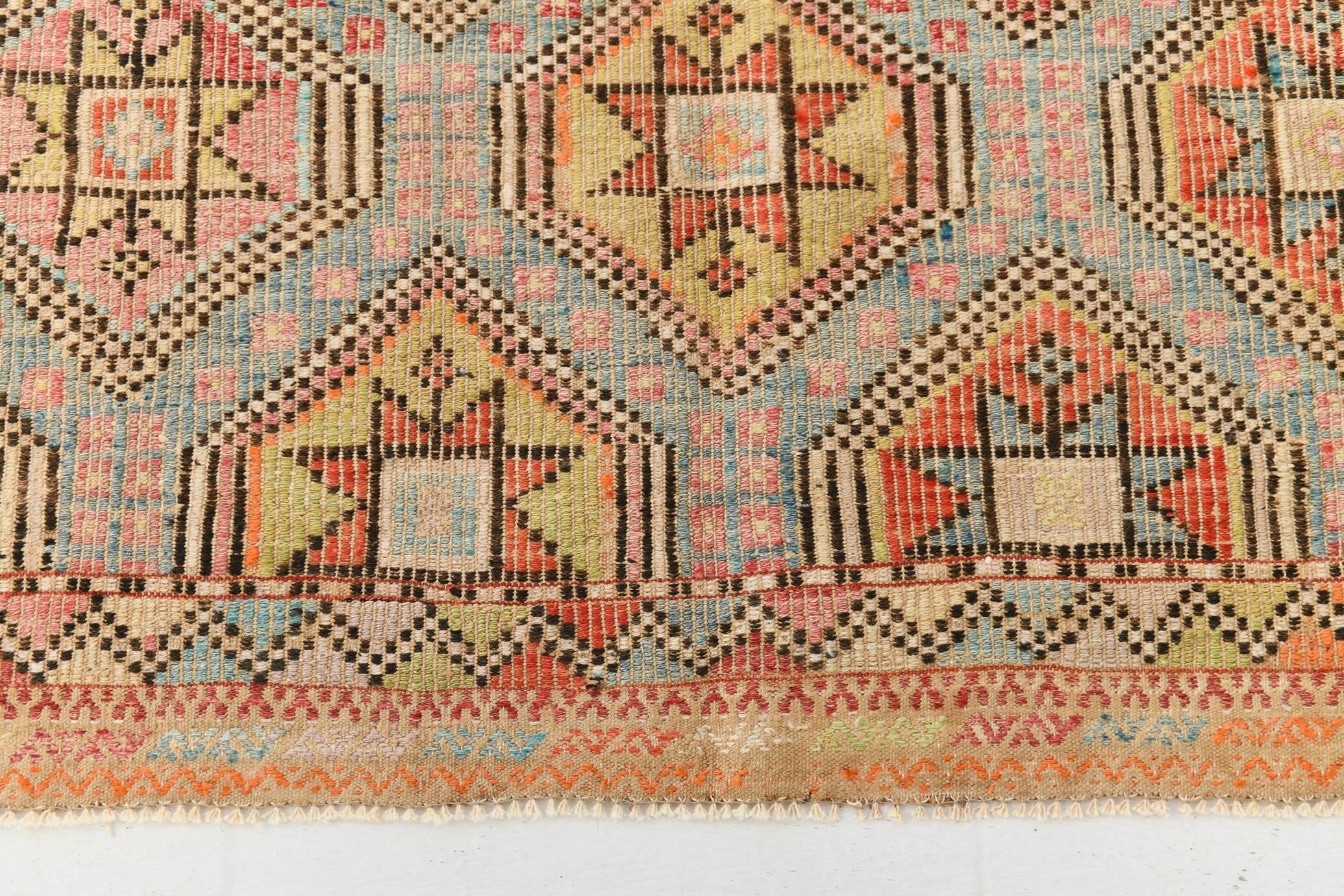 6x10 Pale Red Green Tribal Wool Kilim Rug, 189x300Cm