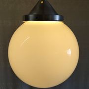 Art Deco aluminium suspension with XL opaline globe - mid 20th century.