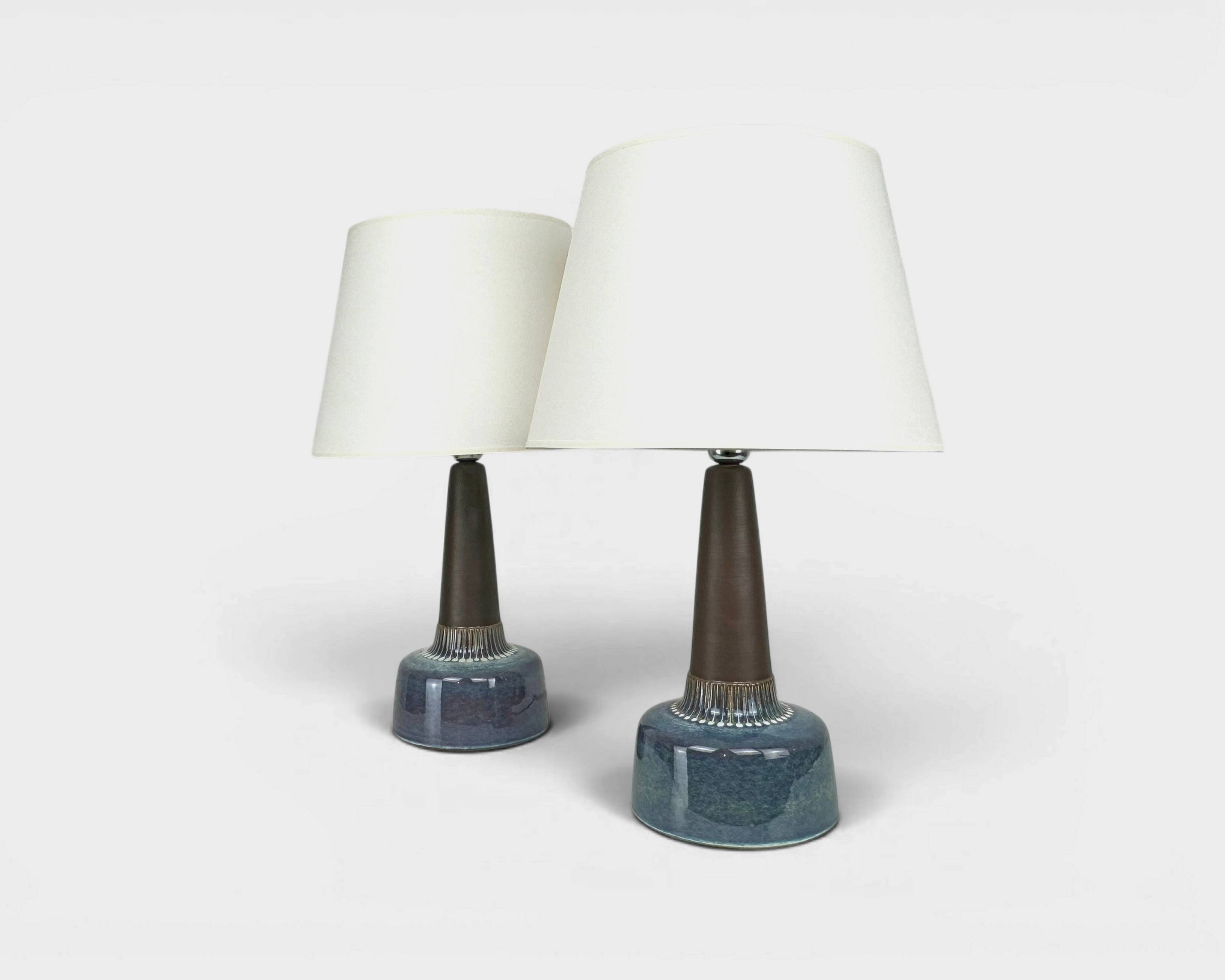 Pair of large blue table lamps Søholm Einar Johansen Denmark 1960s