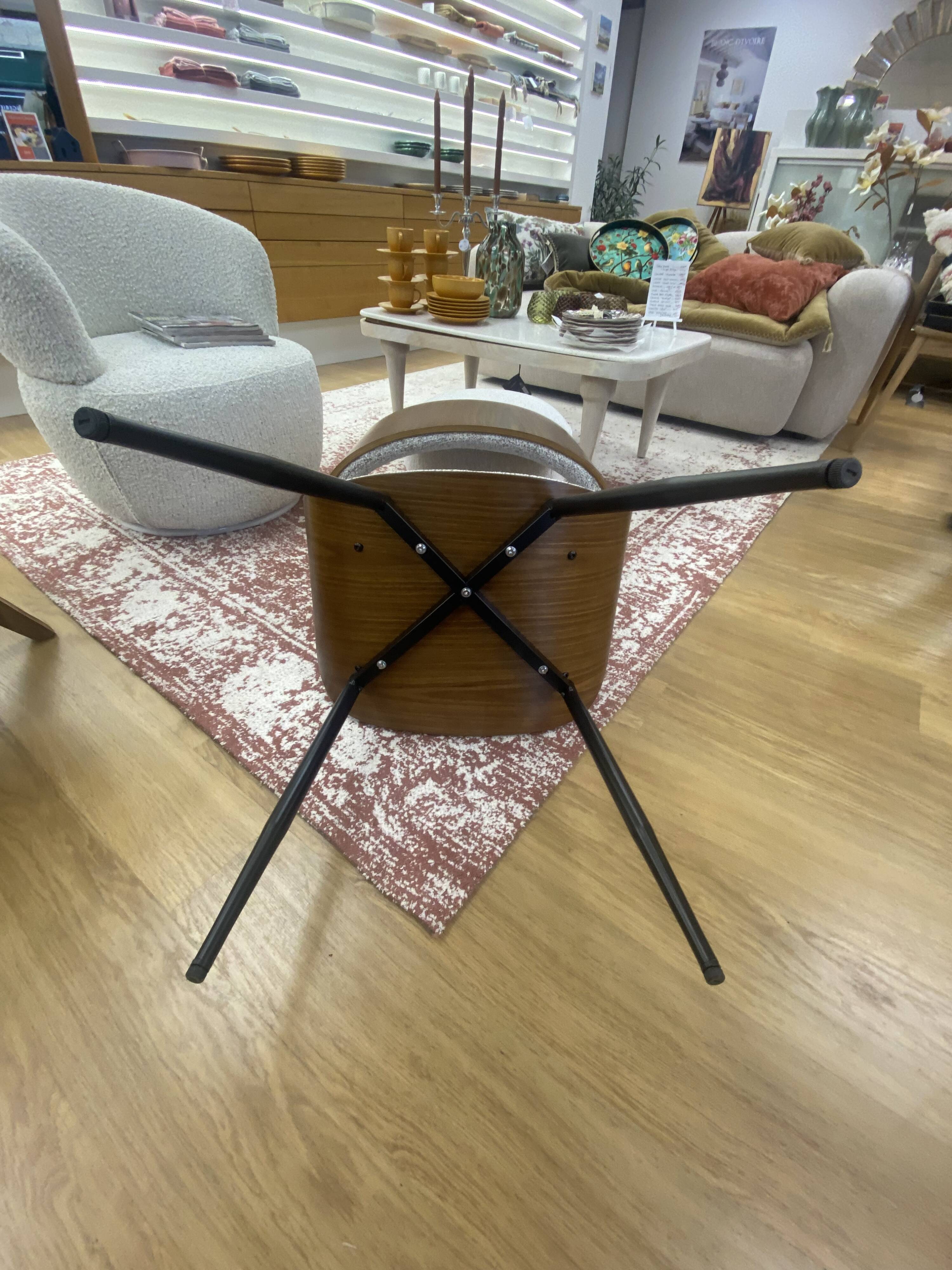 wooden chair with ecru velvet fabric
