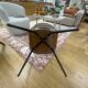 wooden chair with ecru velvet fabric