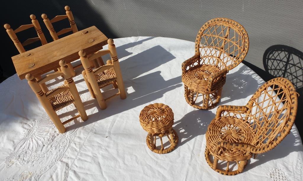 Lot 8 miniature vintage toys tables and seats