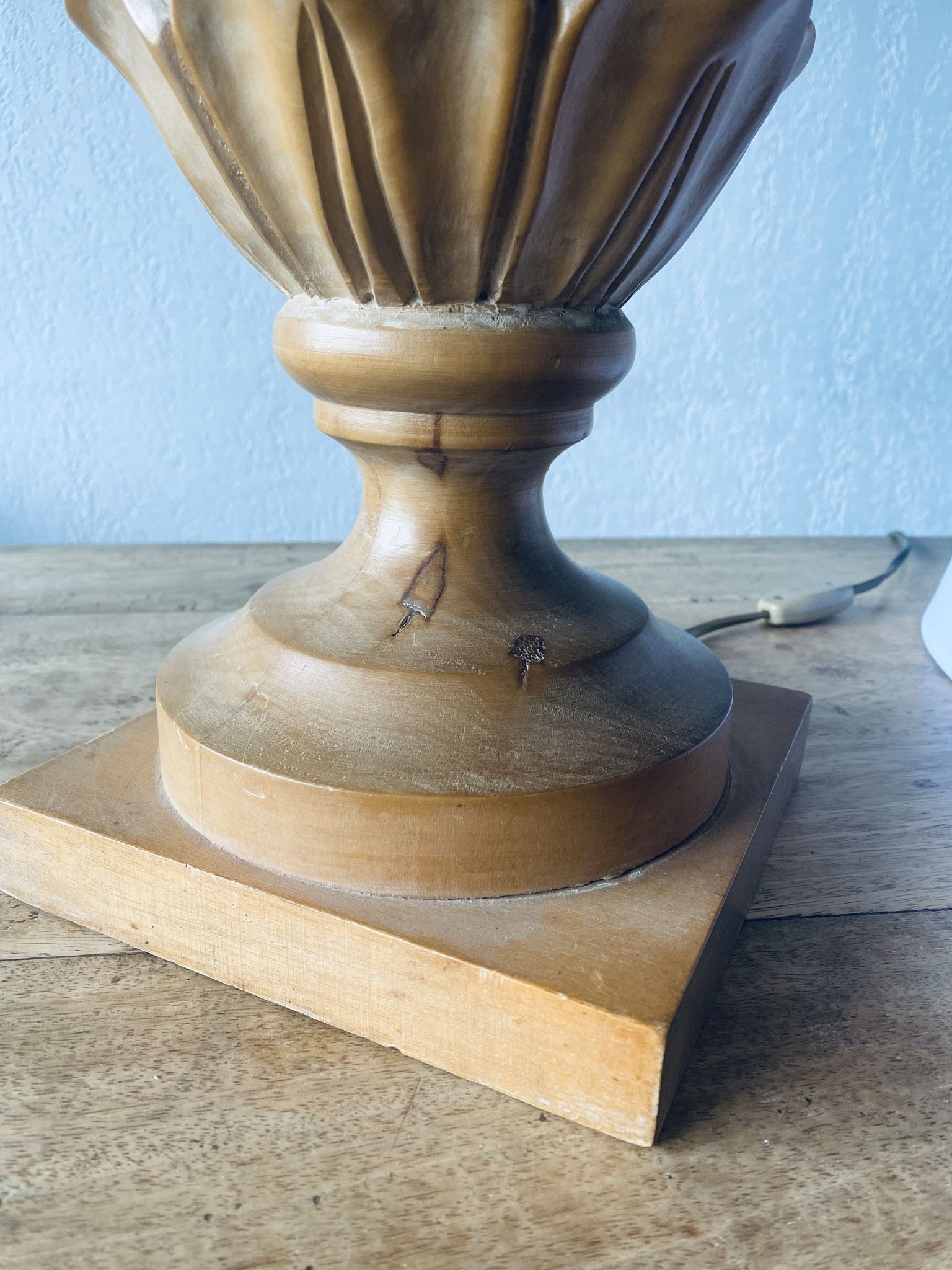 Large carved wooden lamp