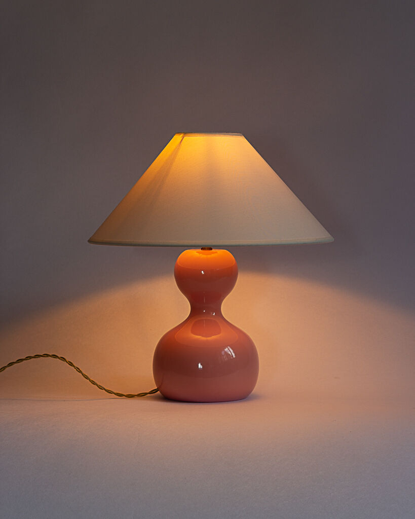 Pink lacquered turned wooden lamp base 70s