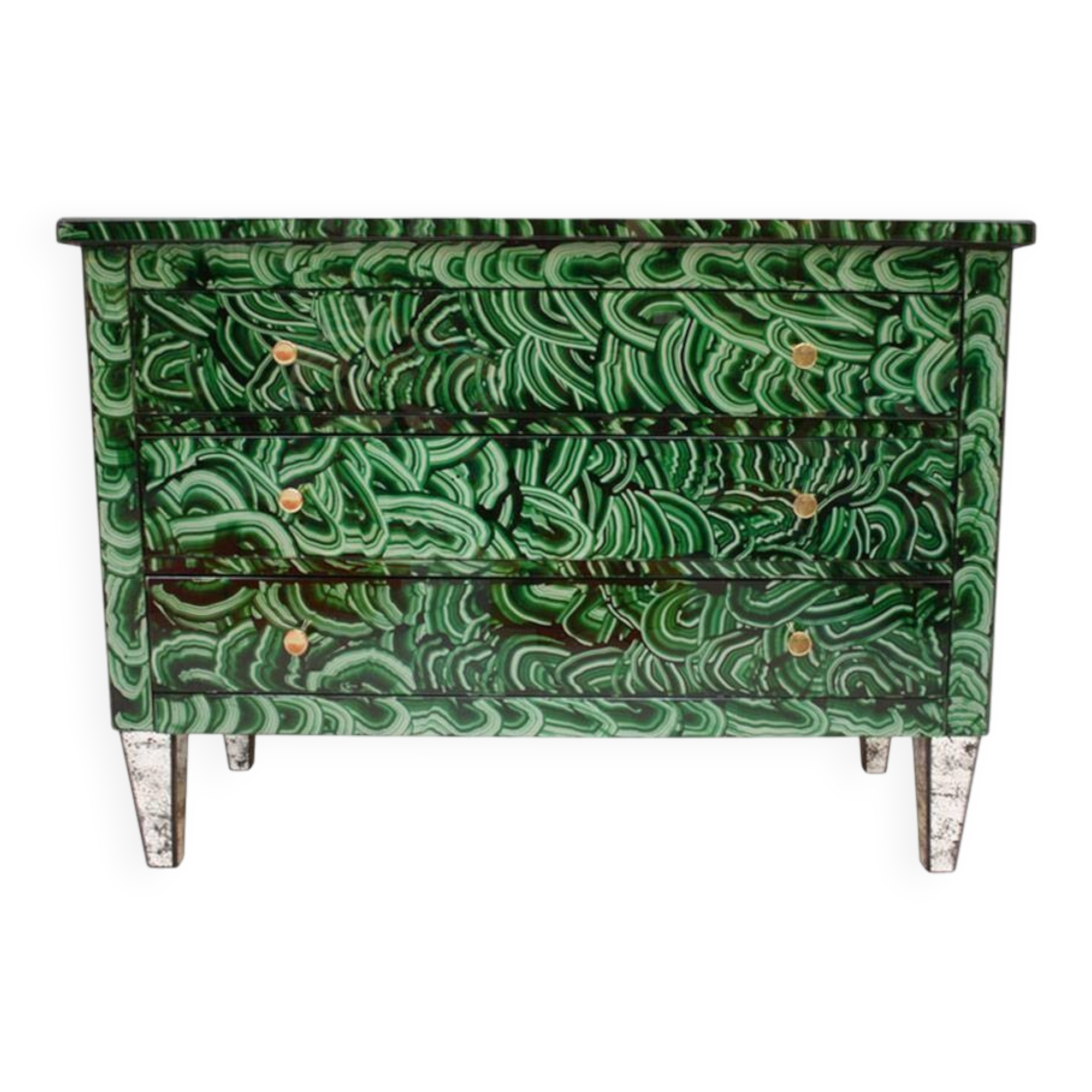 Mid-Century Modern Style Green-Malachite Colored Glass Italian Chest of Drawers