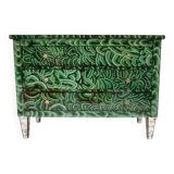 Mid-Century Modern Style Green-Malachite Colored Glass Italian Chest of Drawers