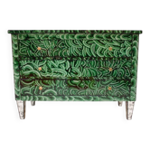 Commode italienne en verre vert malachite de style mid-century modern