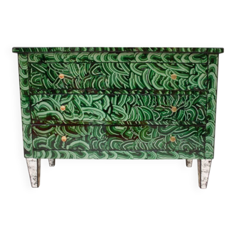 Mid-Century Modern Style Green-Malachite Colored Glass Italian Chest of Drawers