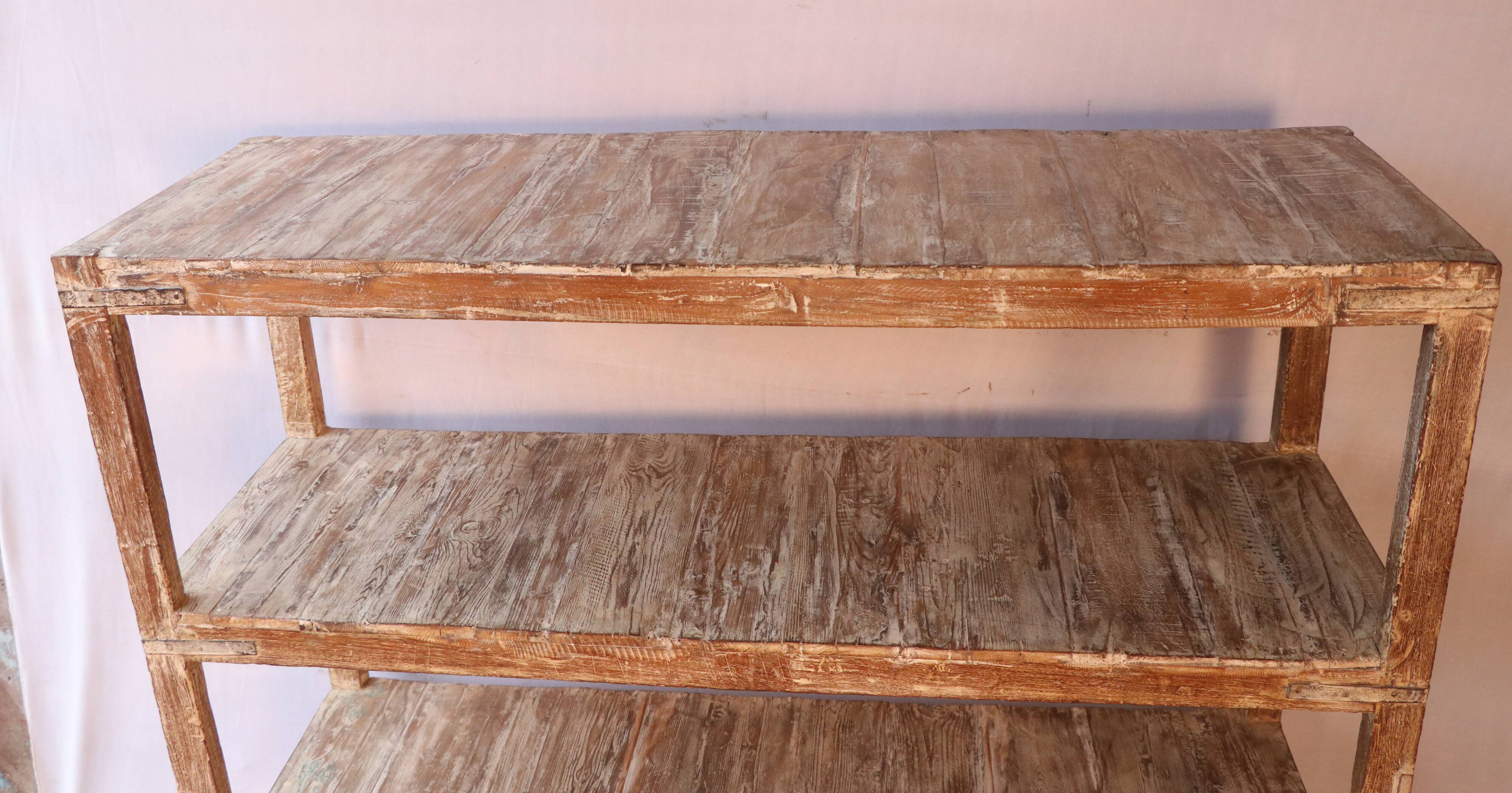 Old burmese teak workshop shelf original unbleached patina