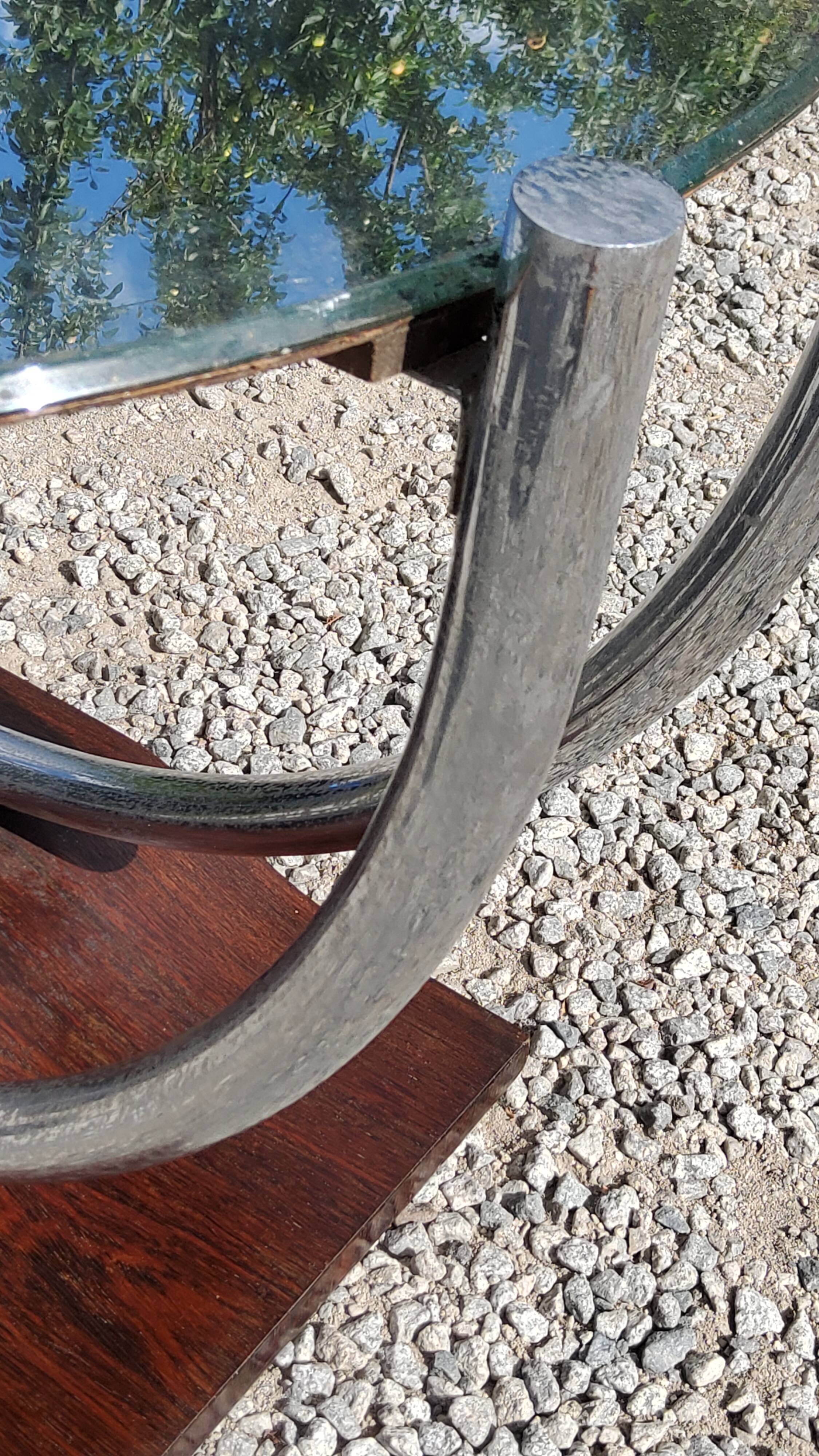 Art deco coffee table mirror base chrome and rosewood