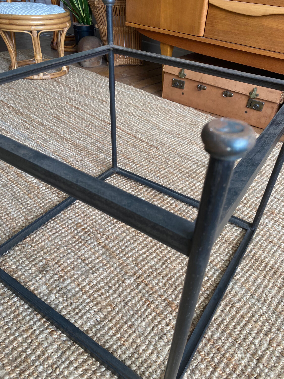 Glass and wrought iron coffee table design