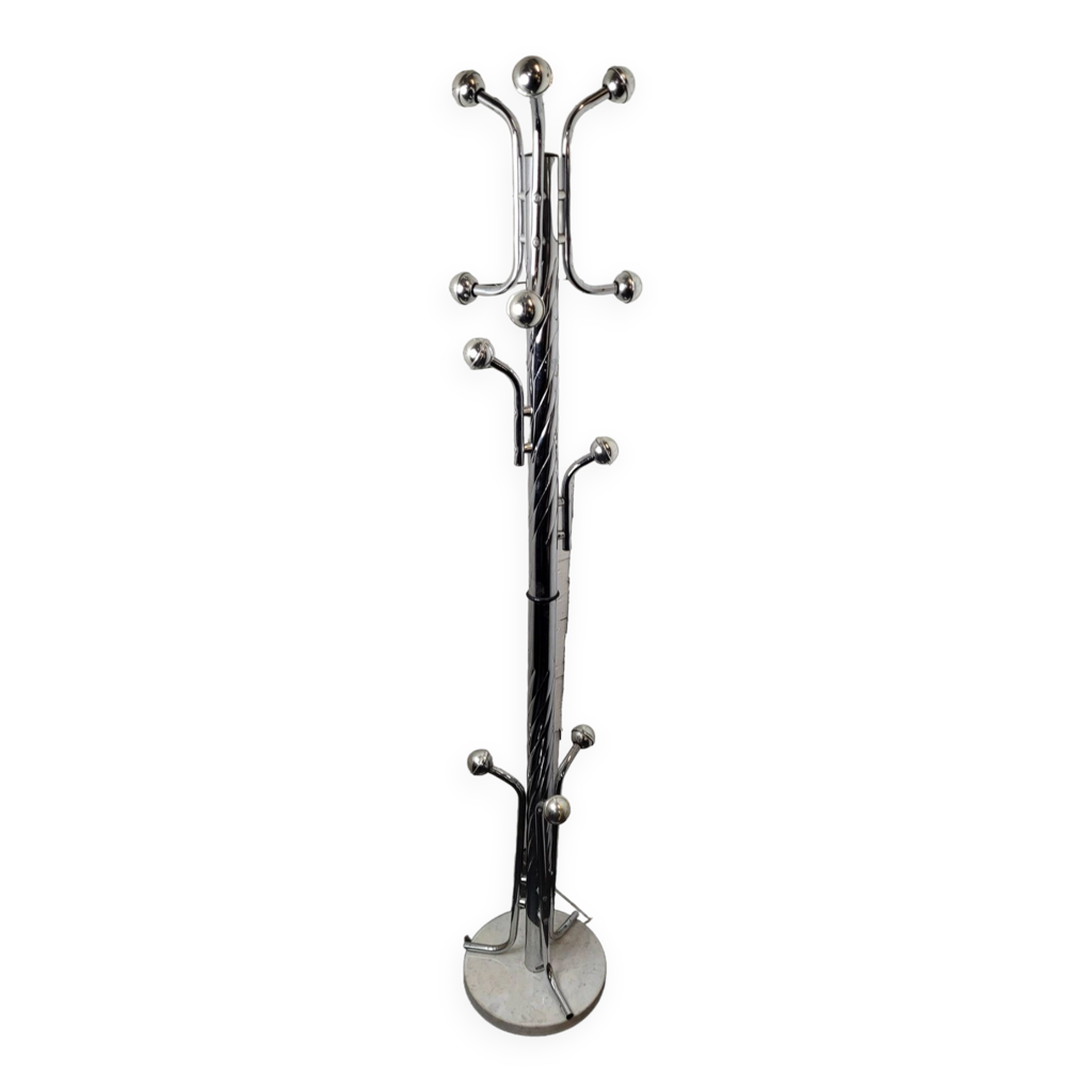 Vintage chrome coat rack in metal and plastic ball with marble base from  the 70s | Selency