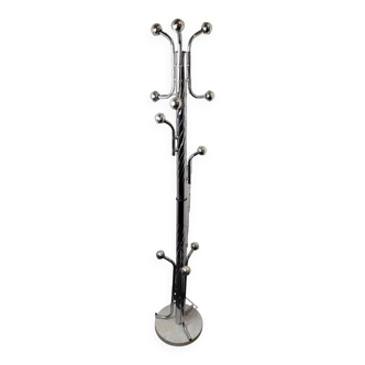Vintage chrome coat rack in metal and plastic ball with marble base from the 70s
