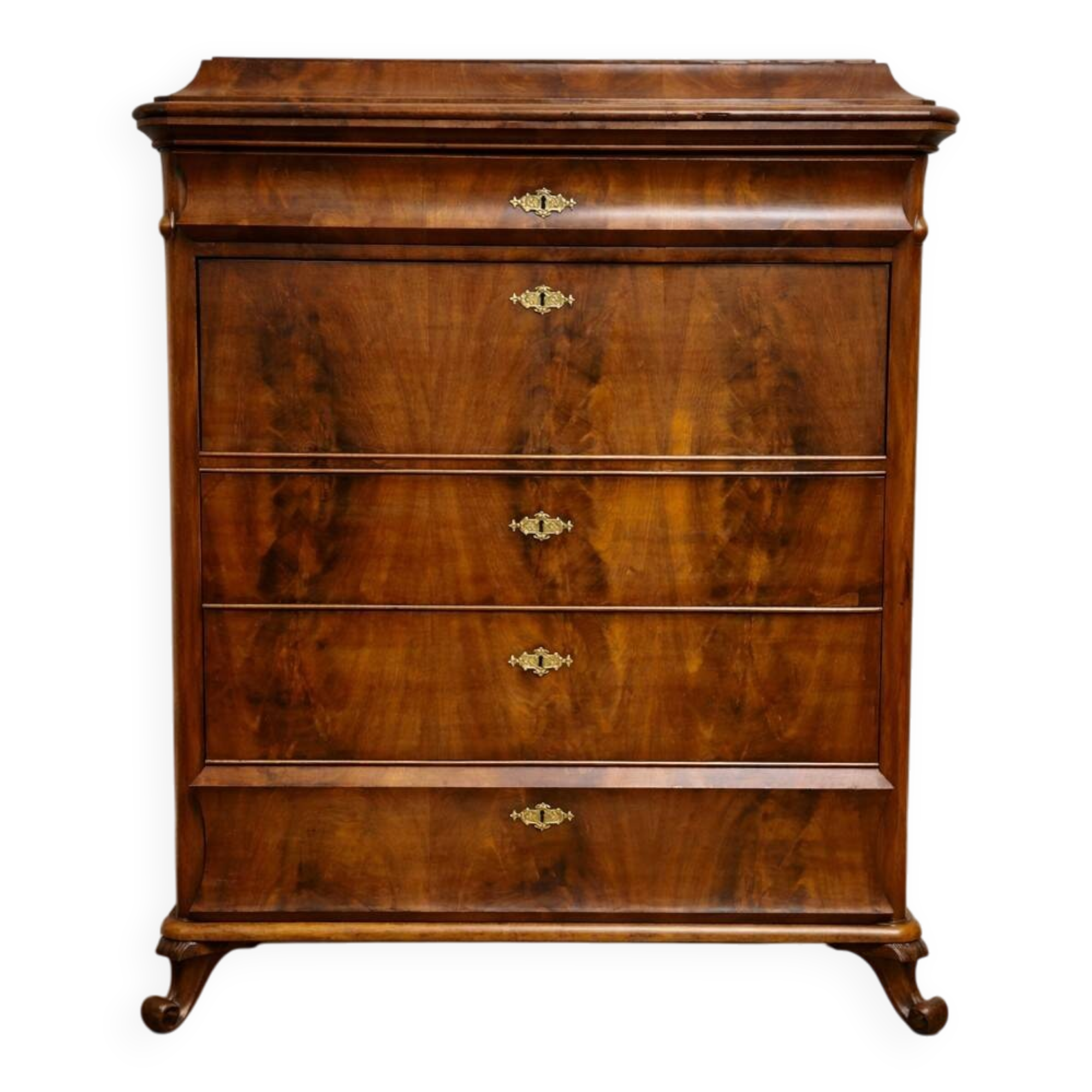 Secrétaire / scriban époque Bieidermeier en acajou flammé – XIXe siècle