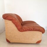 Four vintage armchairs, leather and fabric, 70s
