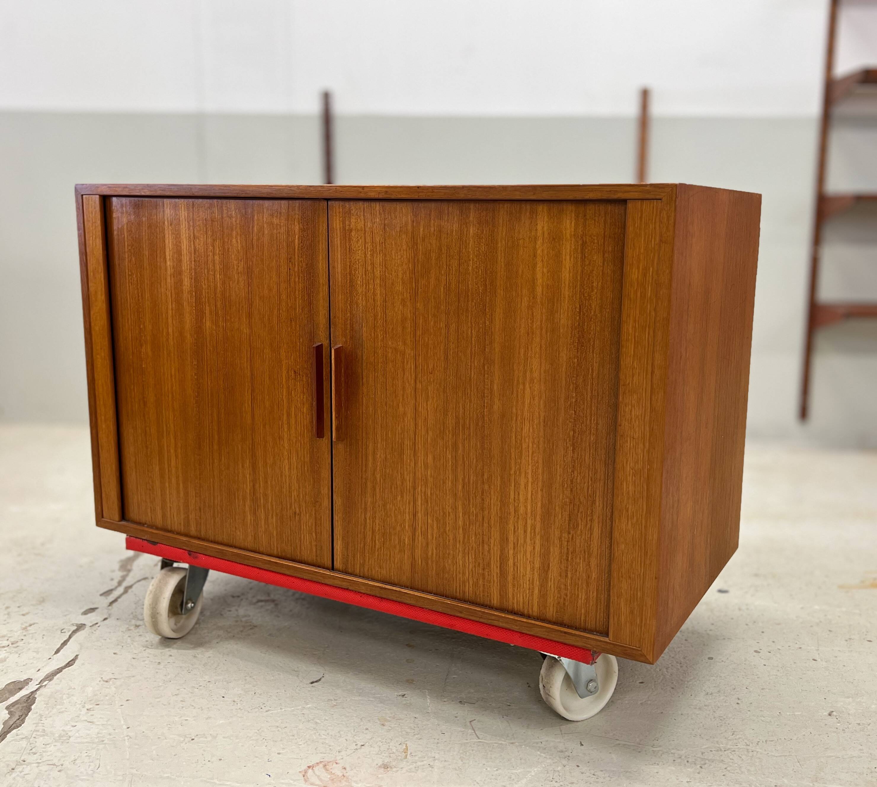 Teak Tambour Door Cabinet By Kai Kristiansen For Feldballes