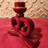 Pair of vintage ceramic candle holders, hand-painted in red and gold.